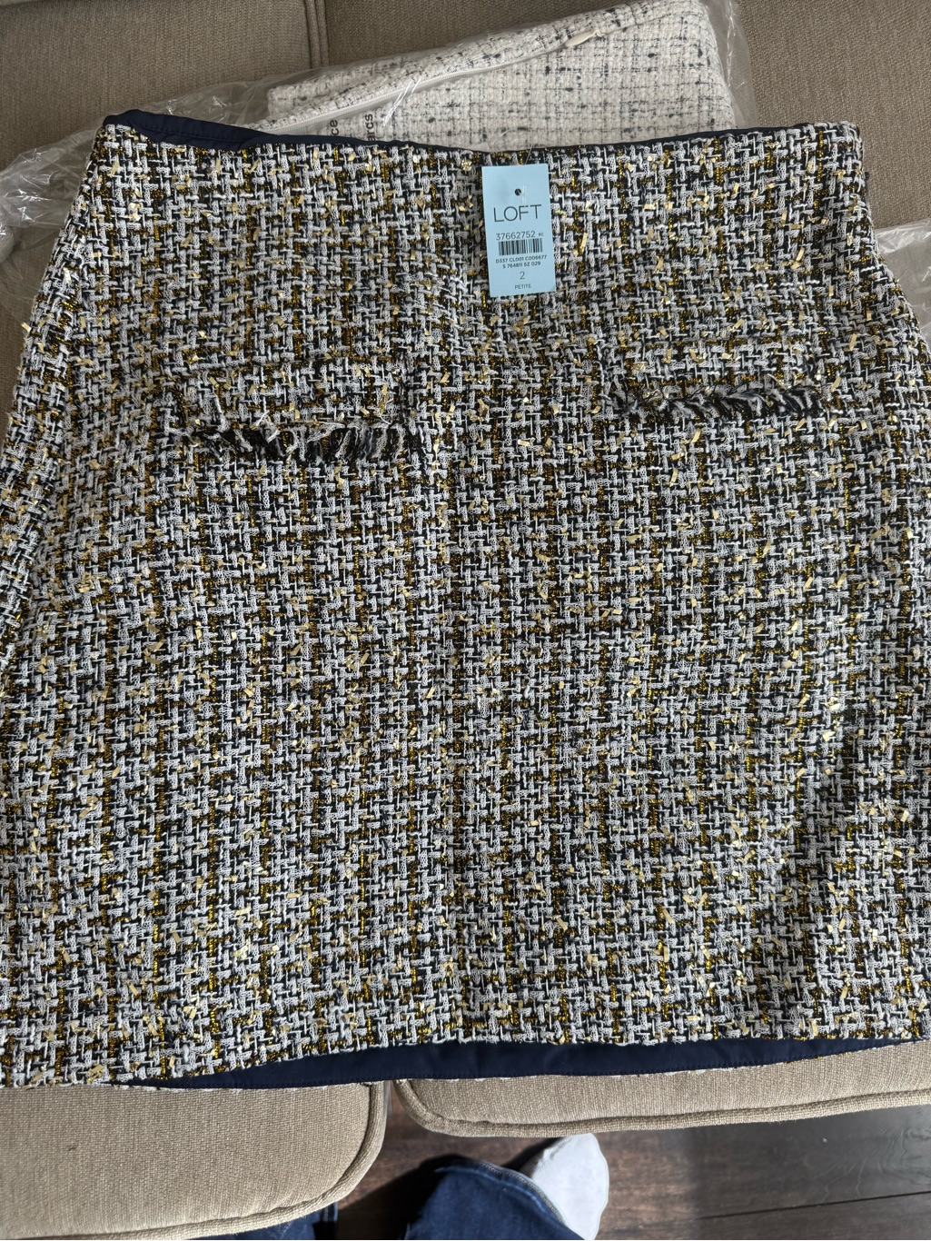 Nwt Loft Tweed Mini Skirt In Black, White, Gold